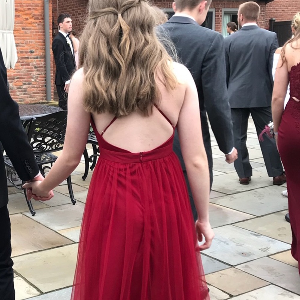 Red Chiffon Open Back Prom Dress - Picture 2 of 2